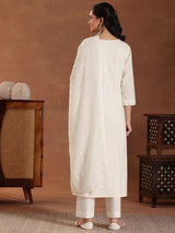 Libas Off White Embroidered Cotton Straight Suit With Dupatta