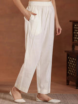 Libas Off White Embroidered Cotton Straight Suit With Dupatta