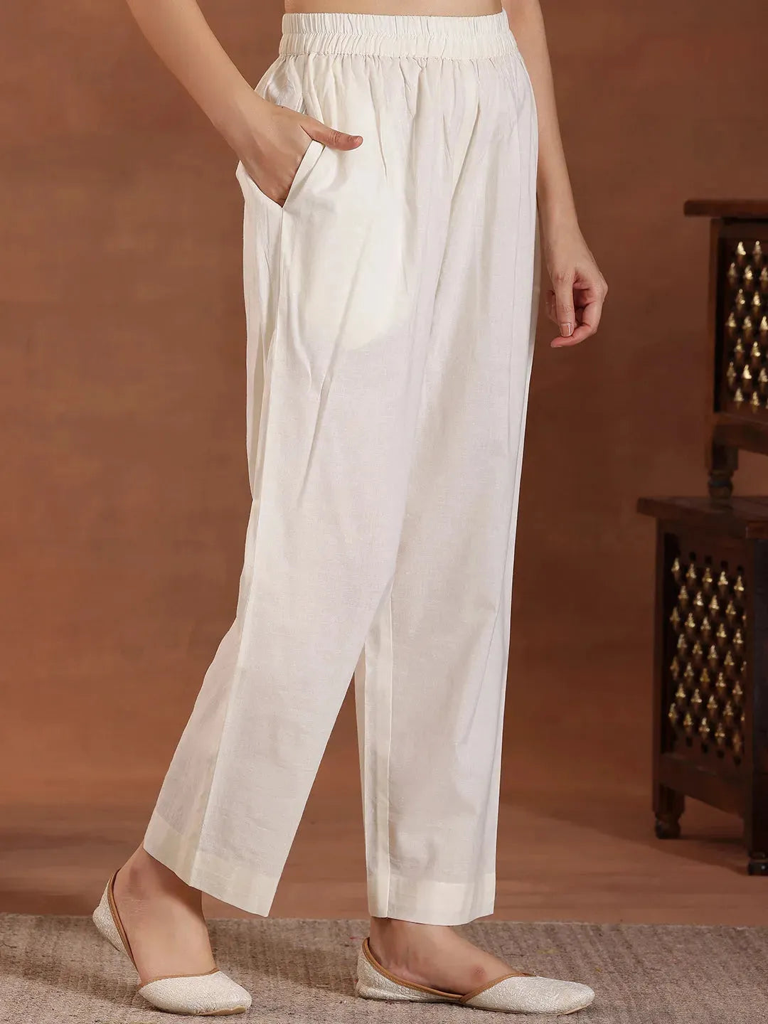 Libas Off White Embroidered Cotton Straight Suit With Dupatta