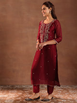 Libas Maroon Yoke Design Tissue Straight Suit With Dupatta
