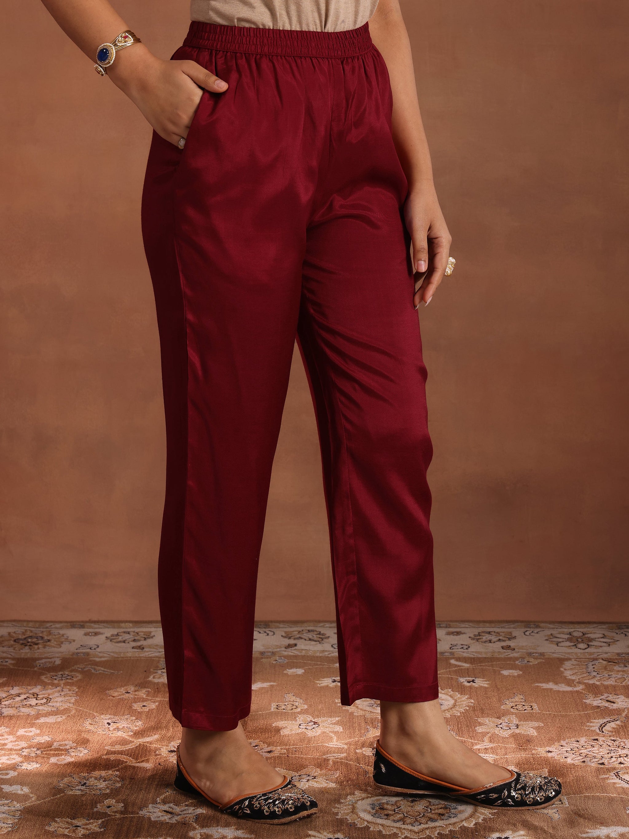 Libas Maroon Yoke Design Tissue Straight Suit With Dupatta