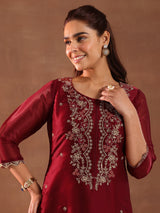 Libas Maroon Yoke Design Tissue Straight Suit With Dupatta