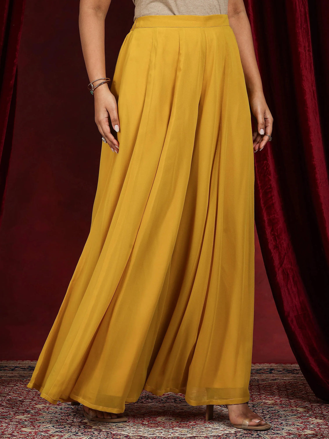 Mameraa Art Mustard Embroidered Georgette Straight Suit With Dupatta