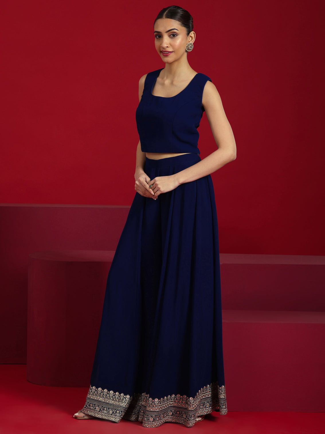Mameraa Art Blue Embellished Georgette Co-Ord Sets