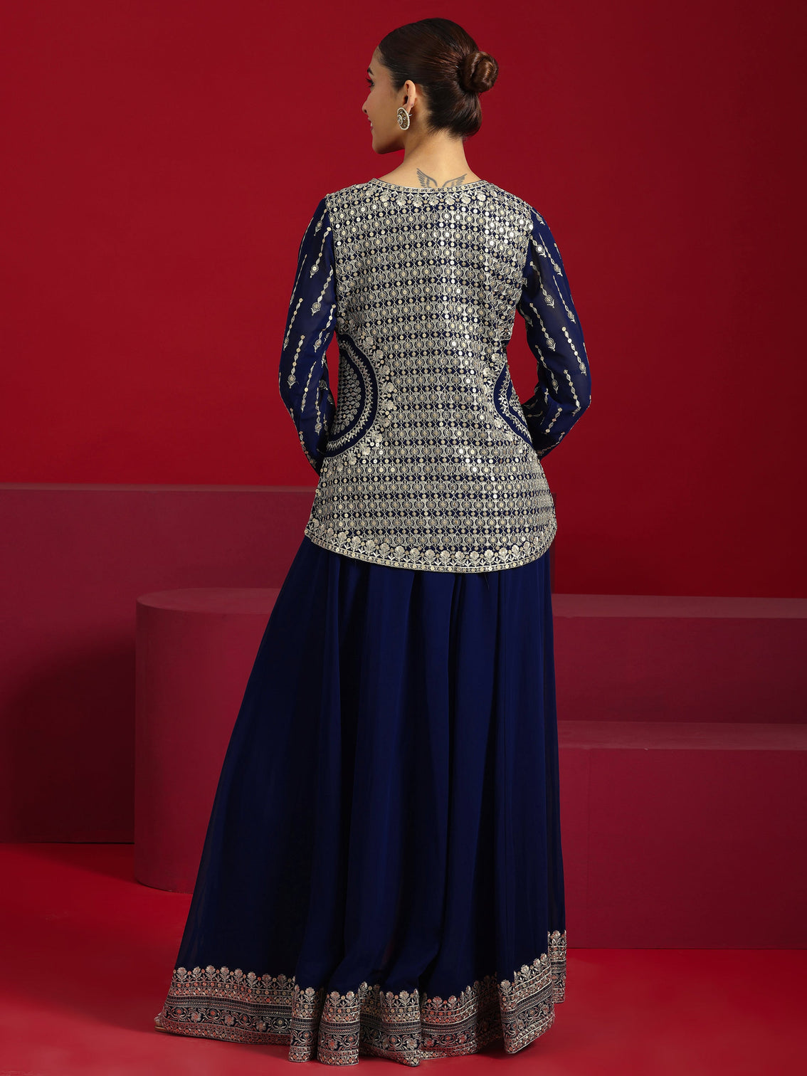 Mameraa Art Blue Embellished Georgette Co-Ord Sets