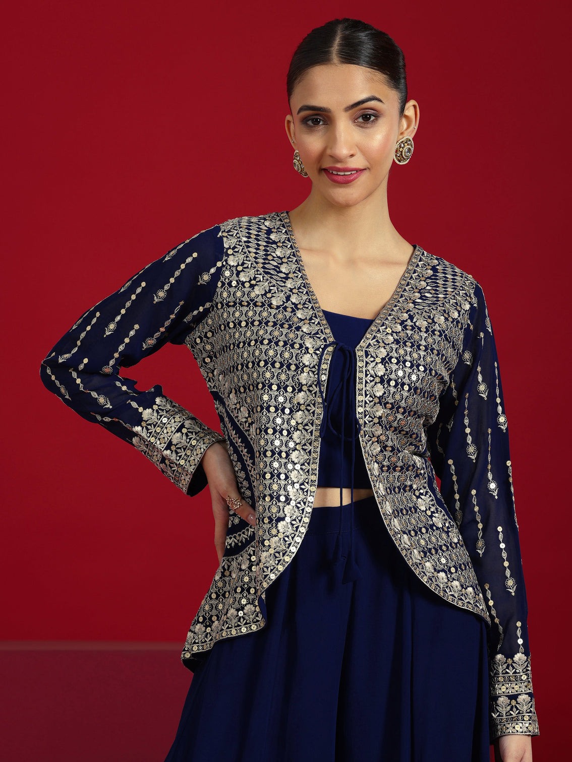 Mameraa Art Blue Embellished Georgette Co-Ord Sets