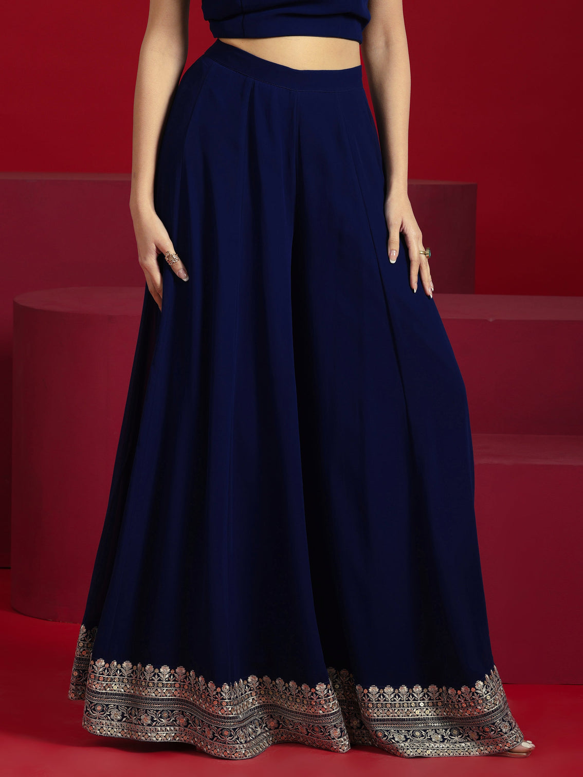 Mameraa Art Blue Embellished Georgette Co-Ord Sets