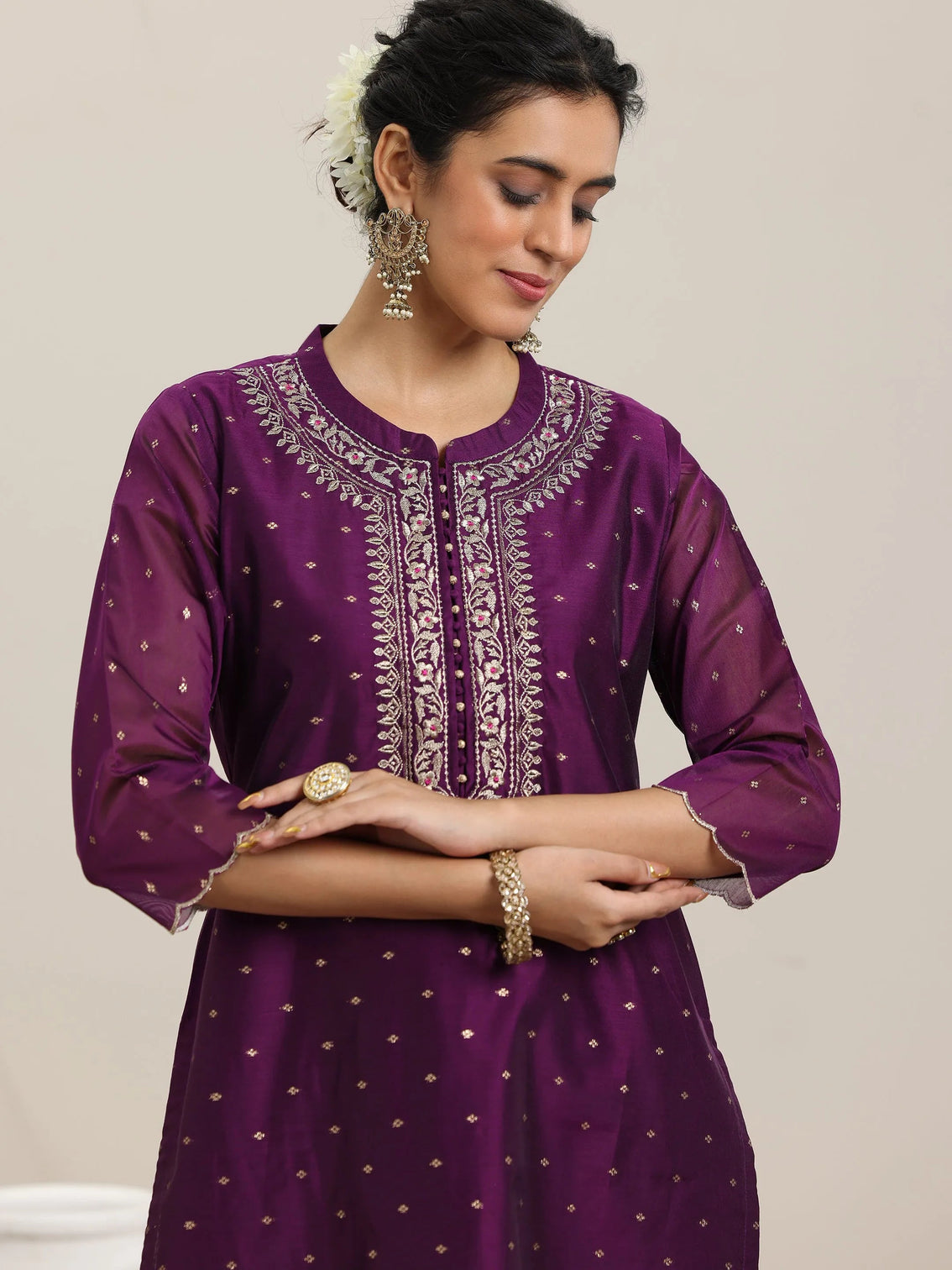 Mameraa Wine Woven Design Chanderi Silk Straight Suit With Dupatta