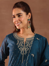 Libas Teal Woven Design Chanderi Silk Straight Suit With Dupatta