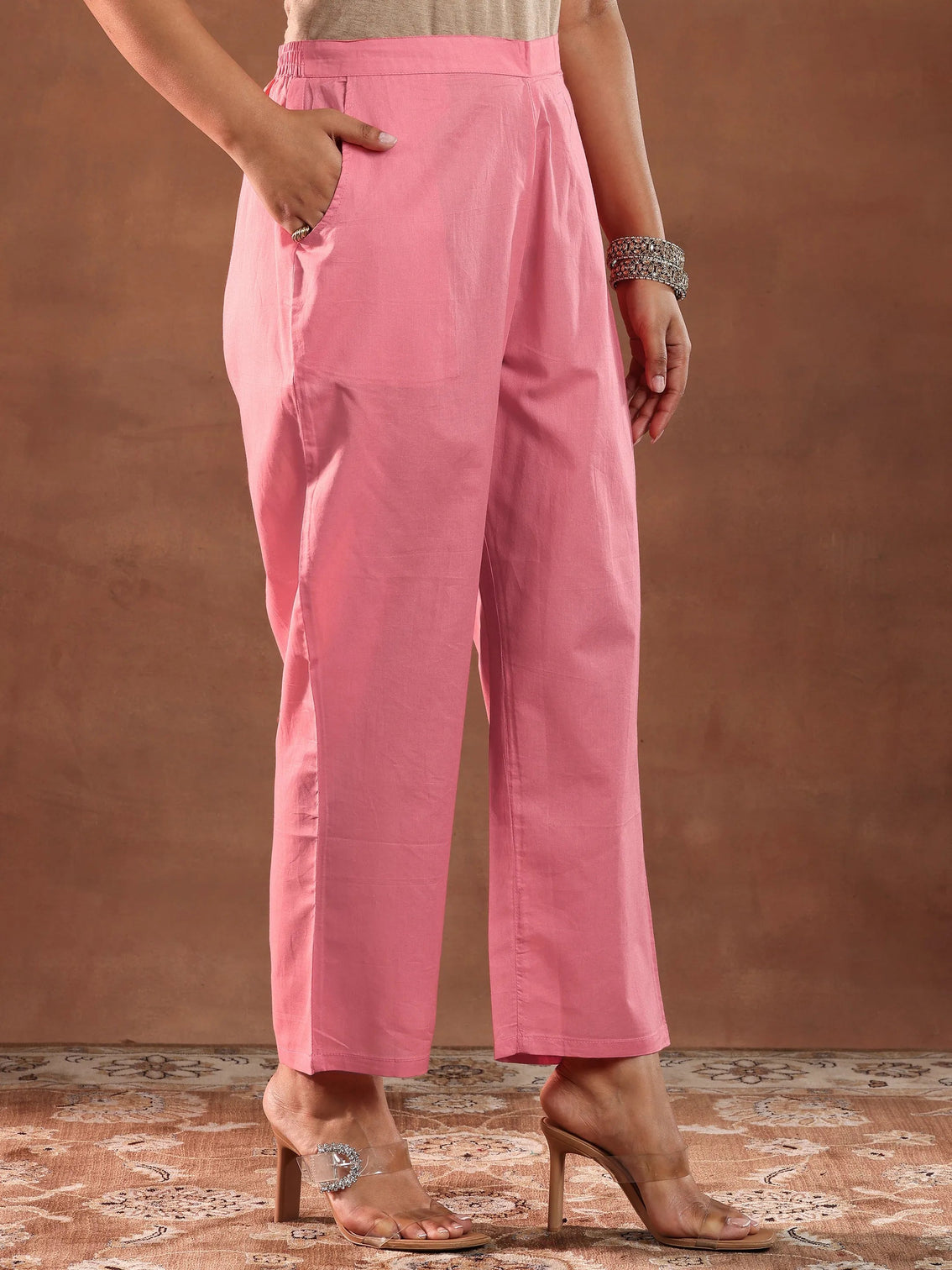 Mameraa Coral Yoke Design Chanderi Silk Straight Suit With Dupatta