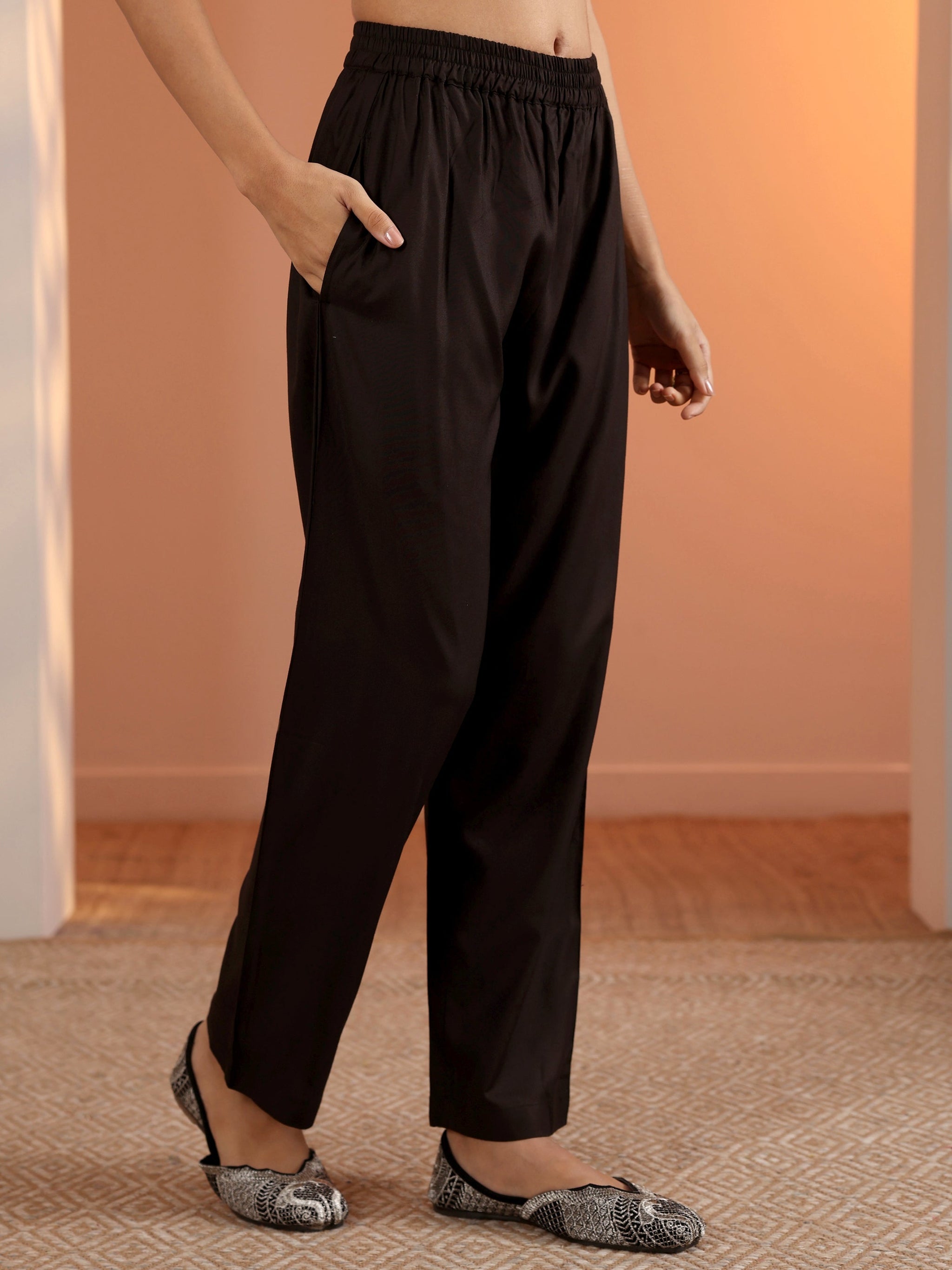 Libas Black Woven Design Silk Blend Straight Suit Set With Dupatta