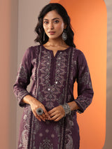 Libas Burgundy Printed Muslin Straight Suit Set With Dupatta