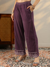 Libas Mauve Embroidered Velvet A-Line Suit Set With Dupatta