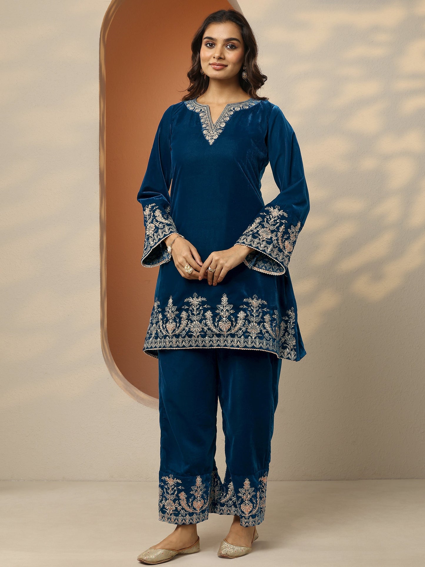 Libas Navy Blue Embroidered Velvet Co-Ord Sets
