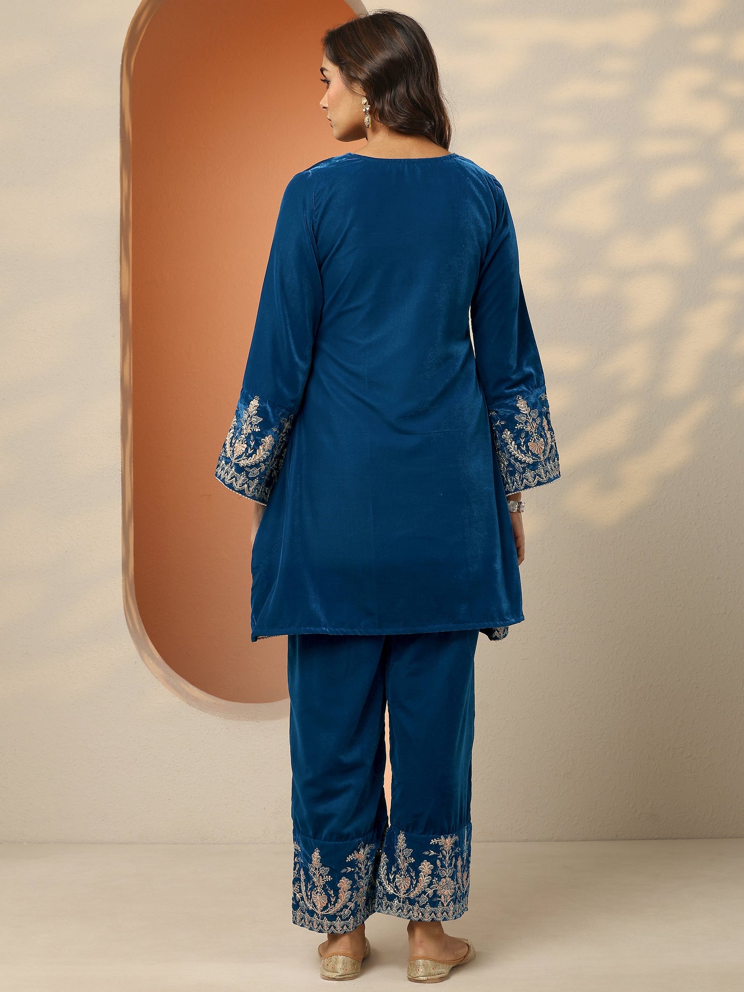 Libas Navy Blue Embroidered Velvet Co-Ord Sets