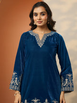 Libas Navy Blue Embroidered Velvet Co-Ord Sets