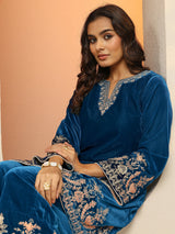Libas Navy Blue Embroidered Velvet Co-Ord Sets