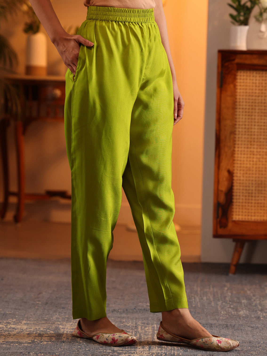 Mameraa Lime Green Embroidered Silk Blend Anarkali Suit Set With Dupatta