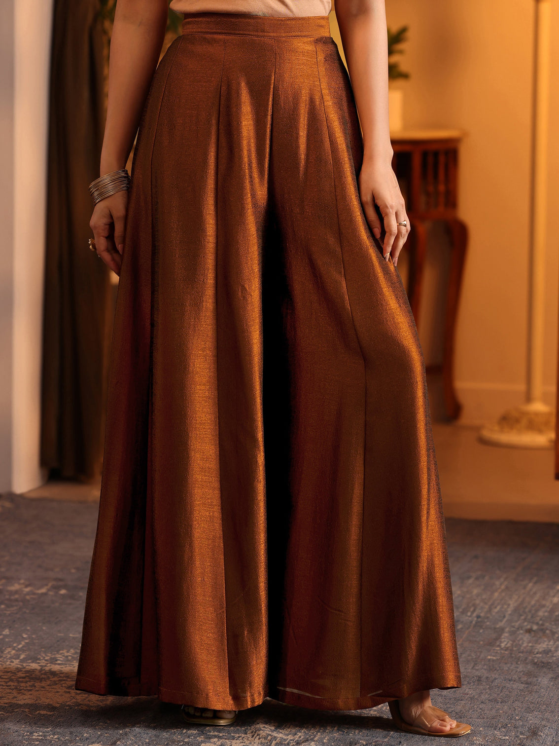 Mameraa Art Brown Embroidered Silk Blend Straight Suit Set With Dupatta