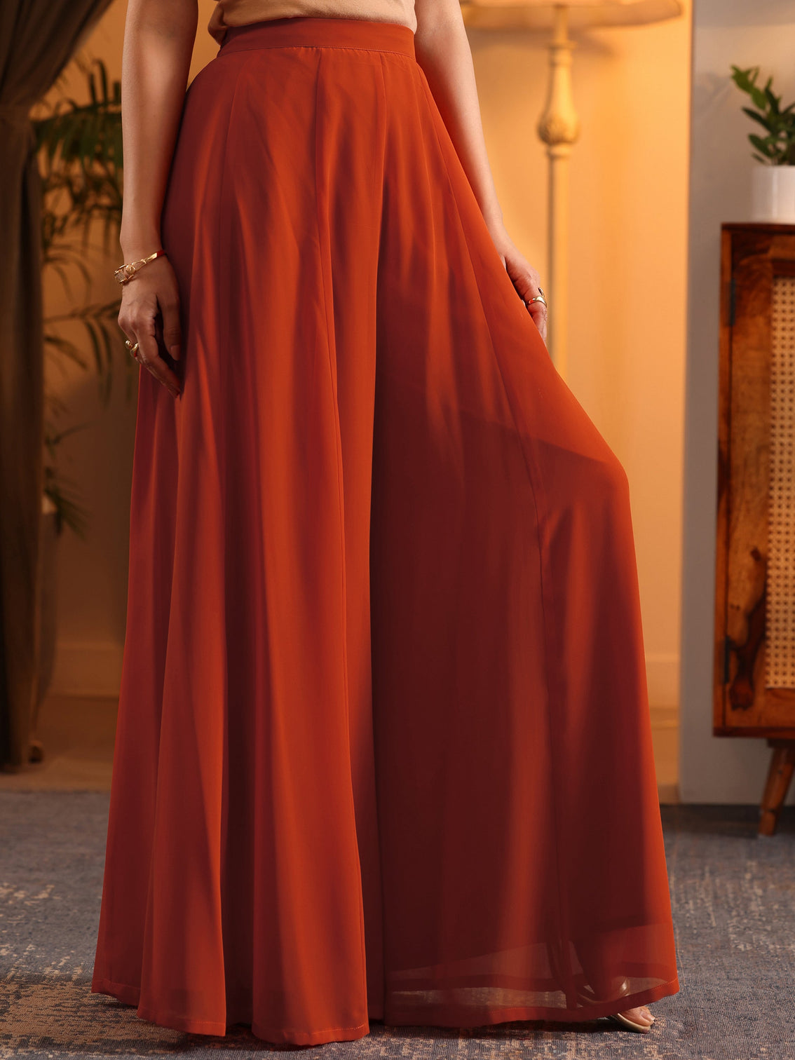 Mameraa Orange Embroidered Georgette Straight Suit Set With Dupatta