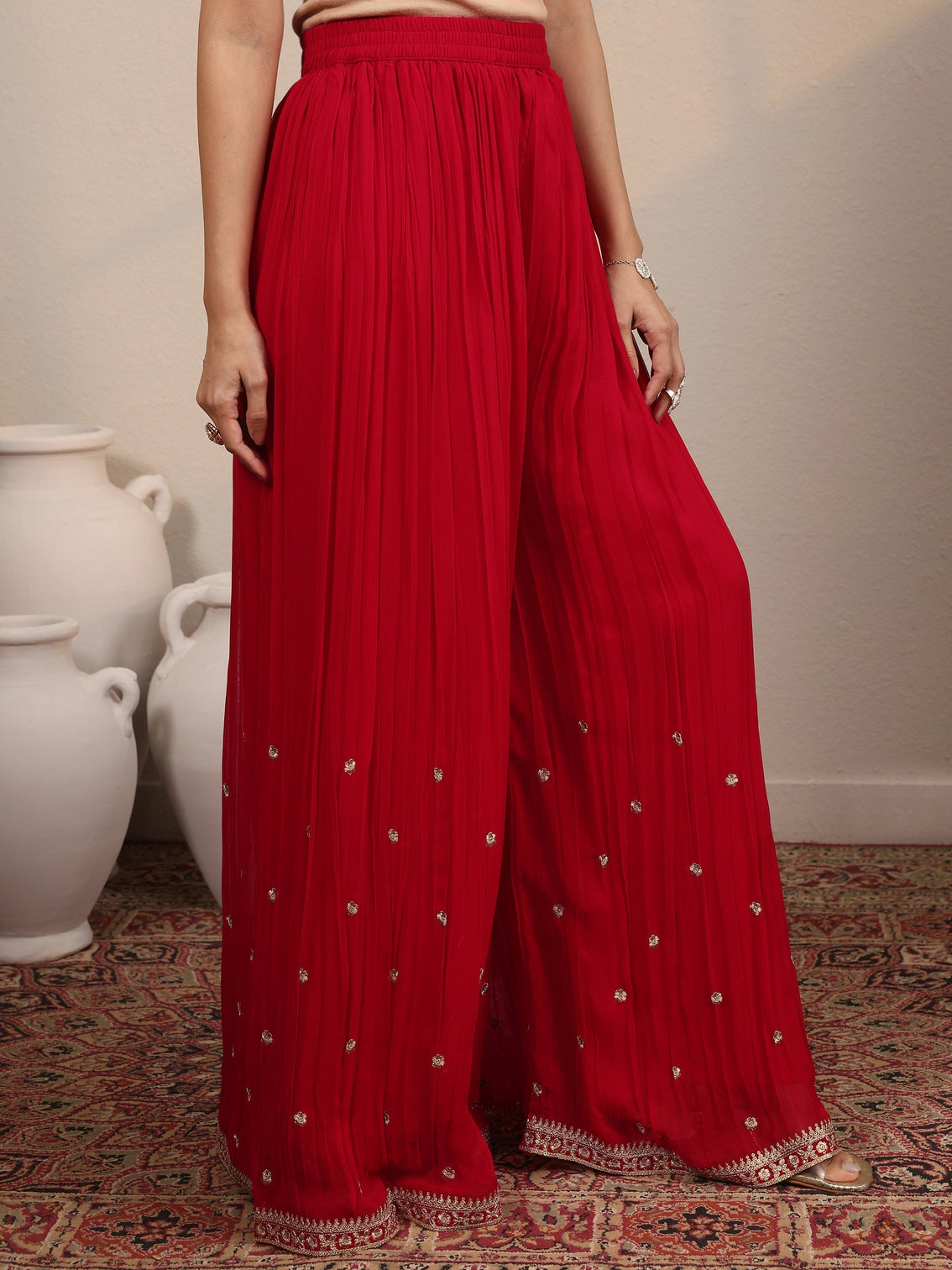 Mameraa Art Red Printed Georgette Straight Suit Set With Dupatta