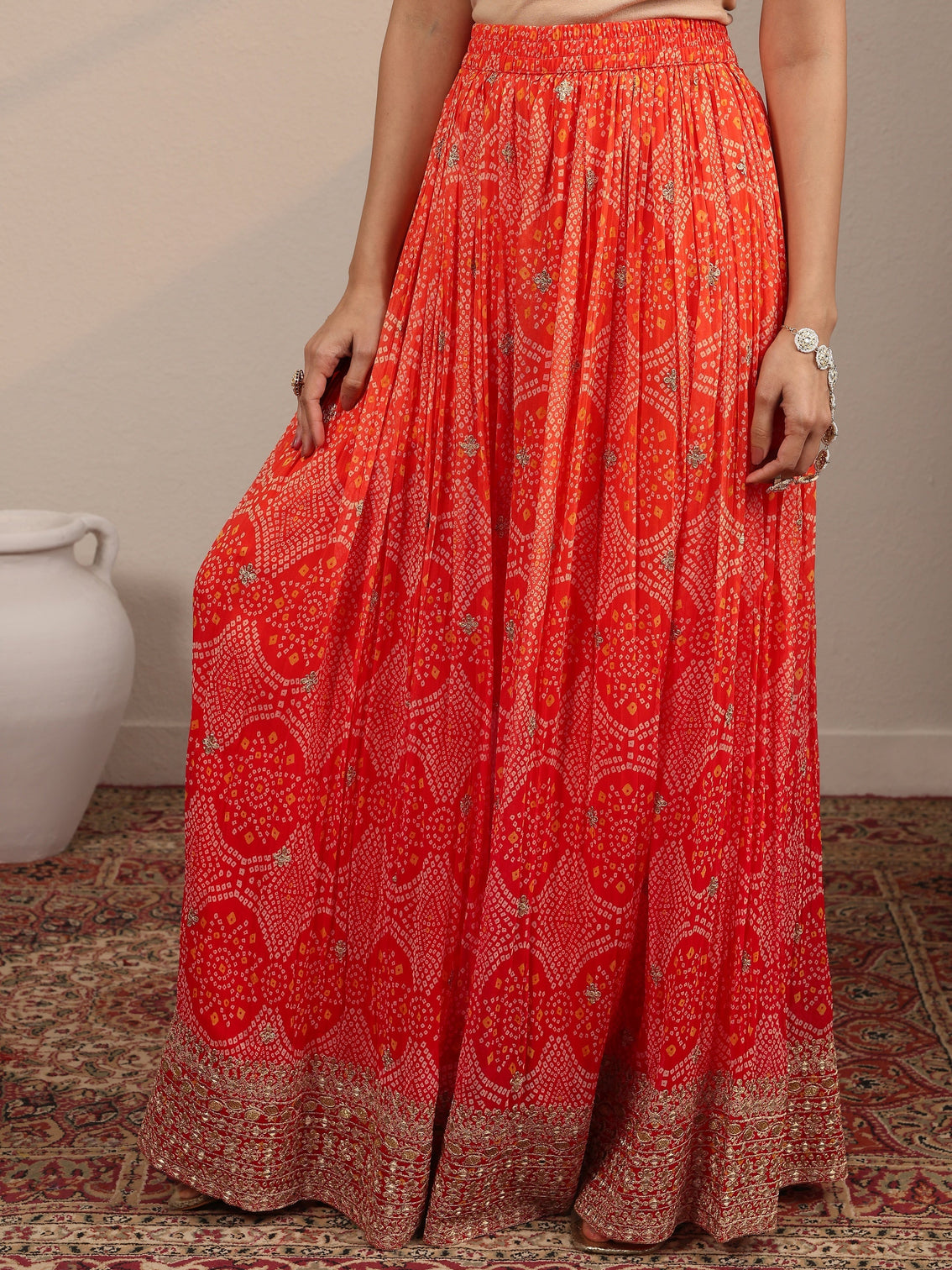 Mameraa Art Orange Printed Georgette Straight Suit Set With Dupatta