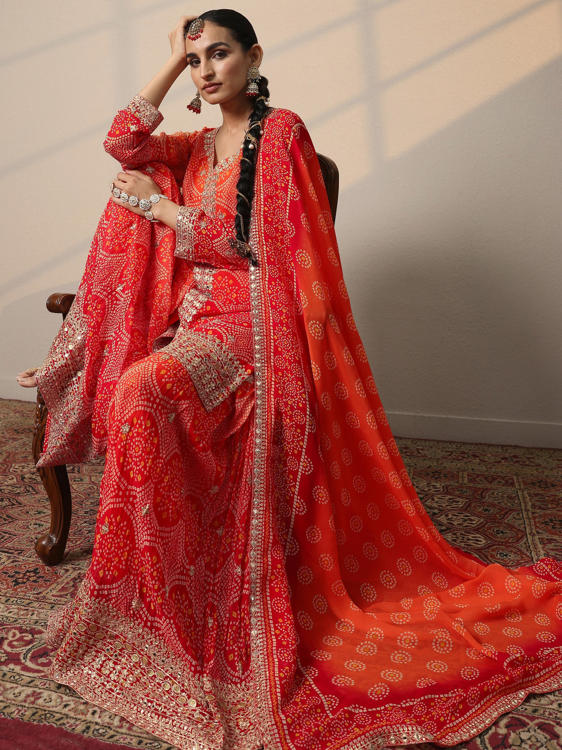 Mameraa Art Orange Printed Georgette Straight Suit Set With Dupatta