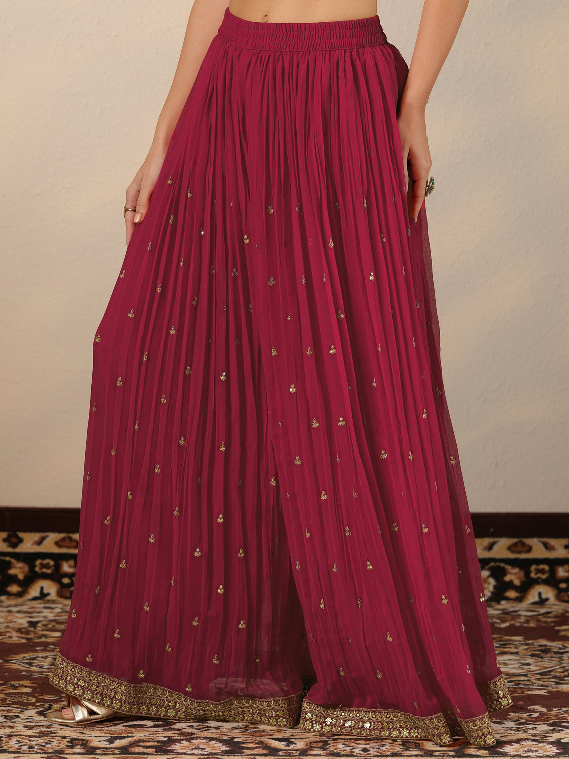 Mameraa Pink Embroidered Georgette Suit Set With Dupatta