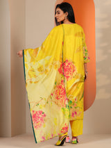 Libas Yellow Printed Cotton Straight Suit Set With Dupatta