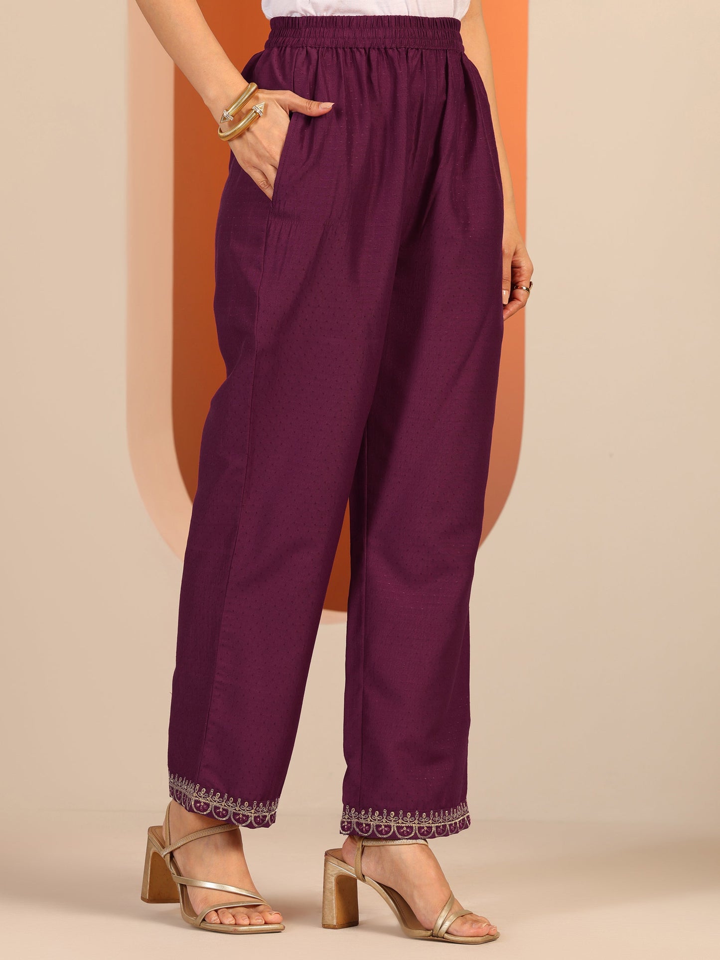 Libas Burgundy Embellished Silk Blend Straight Suit Set With Dupatta