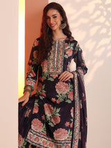 Libas Purple Printed Chinon Straight Suit Set With Dupatta