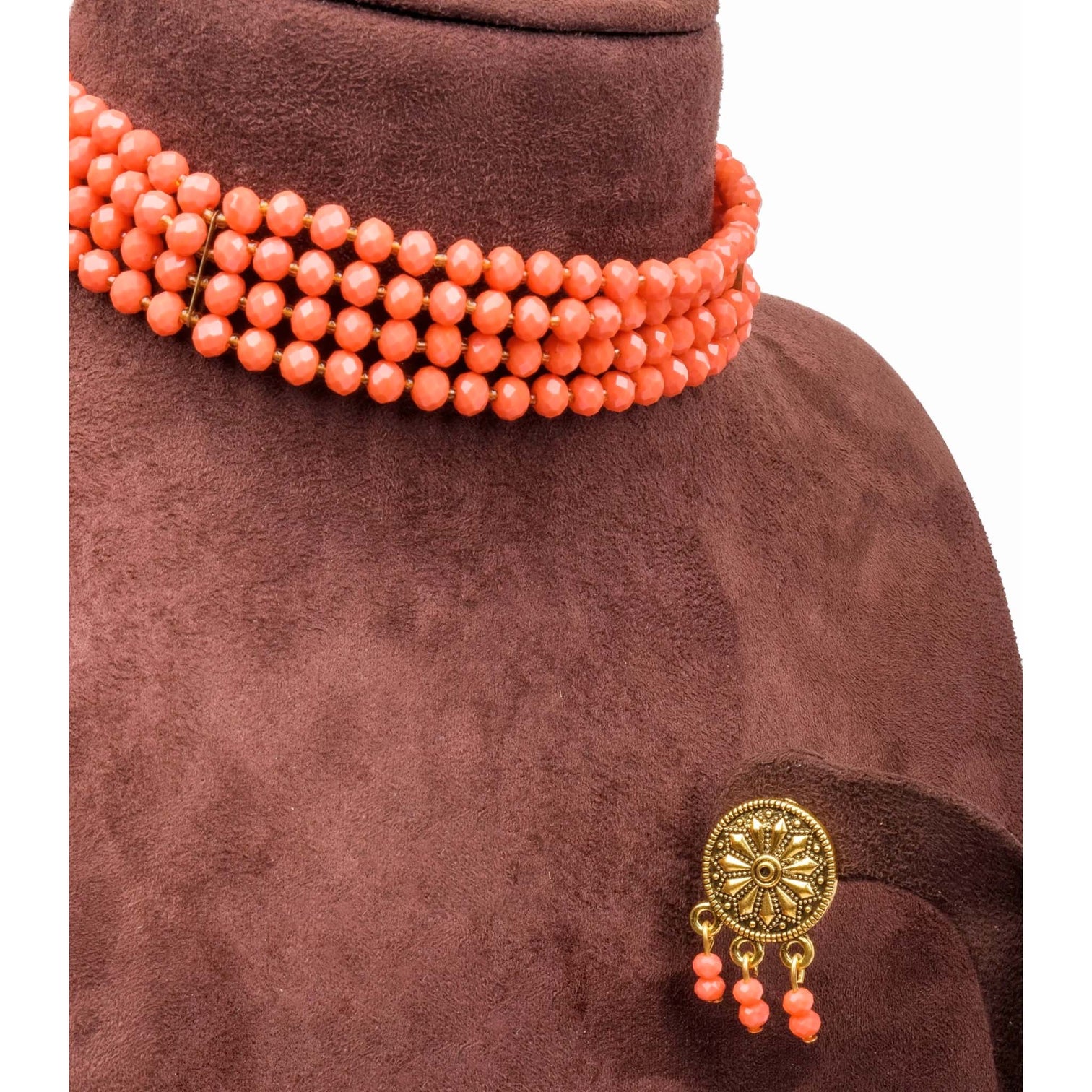 4 Layer orange pearl Necklace Alloy Gold-plated Jewel Set