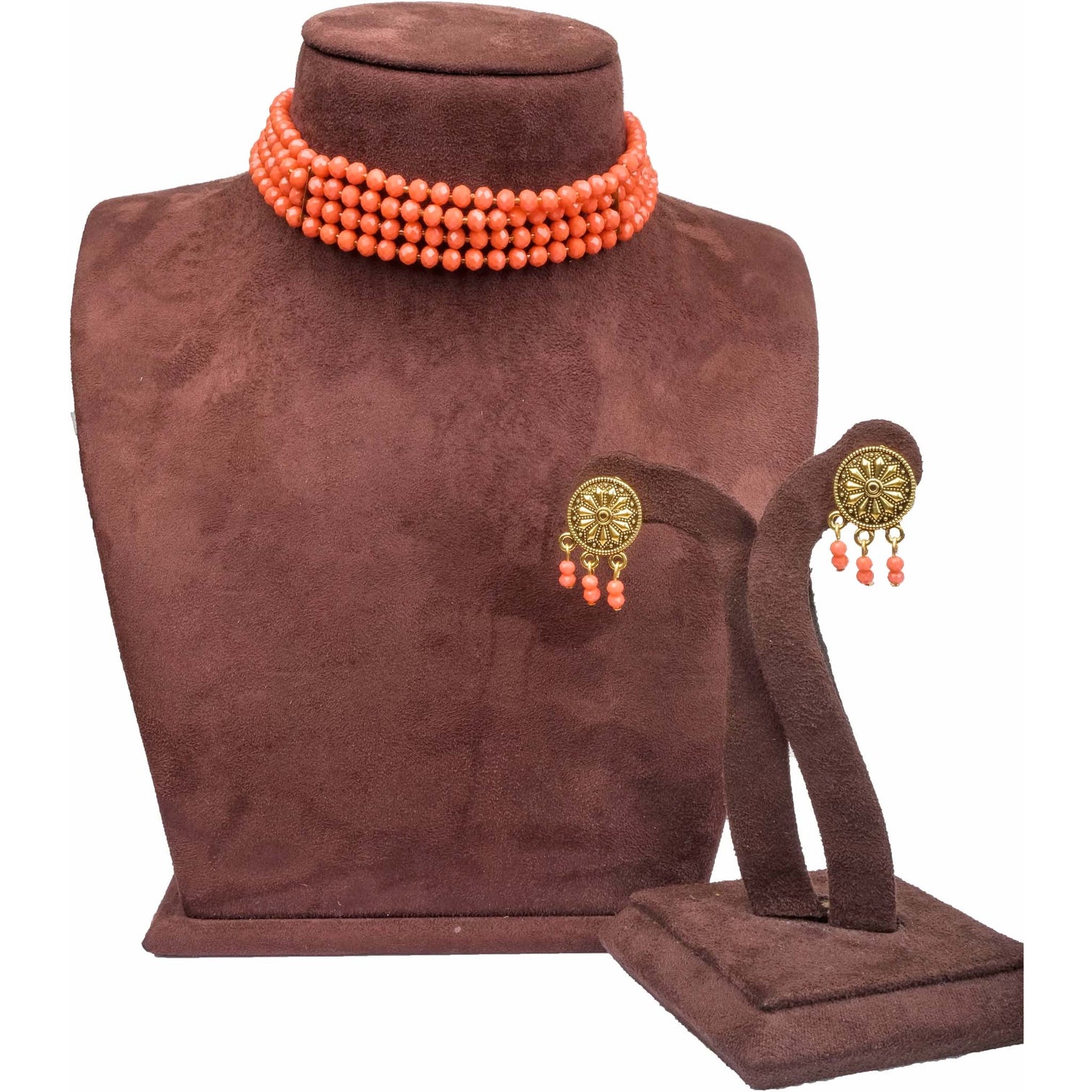 4 Layer orange pearl Necklace Alloy Gold-plated Jewel Set