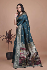Teal Silk Saree with Banarasi