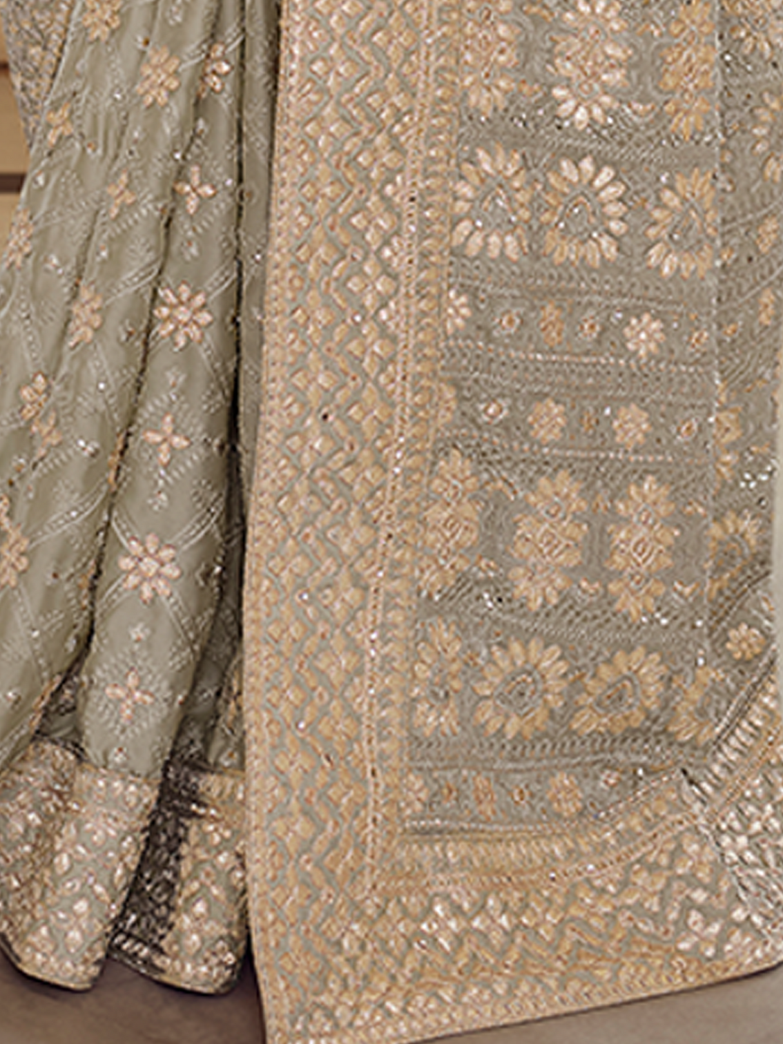 Grey Satin Georgette Saree With Unstitched Blouse