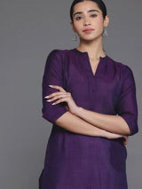 Libas Purple Woven Design Silk Straight Kurta