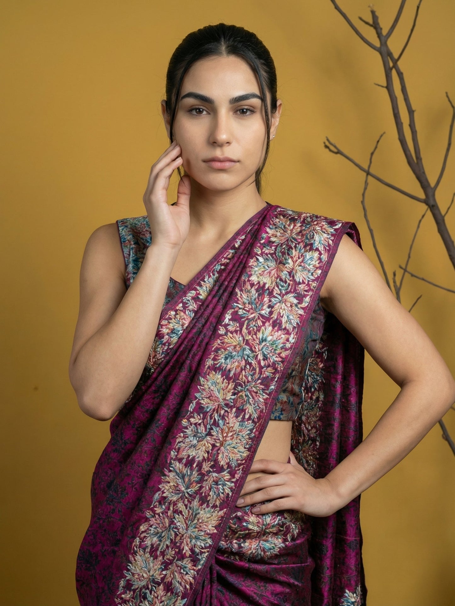 Soft Silk Printed Floral Saree with Rainbow Zari Woven Pallu and Contrast Blouse Festive Party Wear Saree