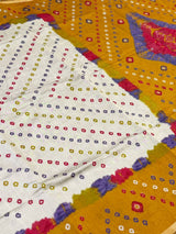 Yellow Mul Cotton Bandhej Print Saree