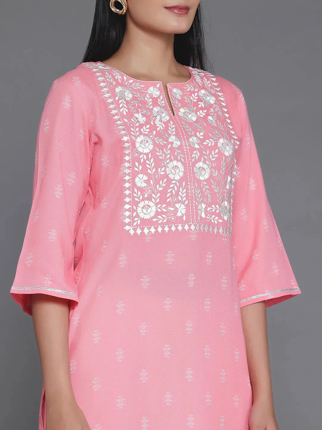 Libas Pink Yoke Design Rayon Straight Kurta