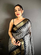 Black Pearl Ikkat Dola Silk Saree