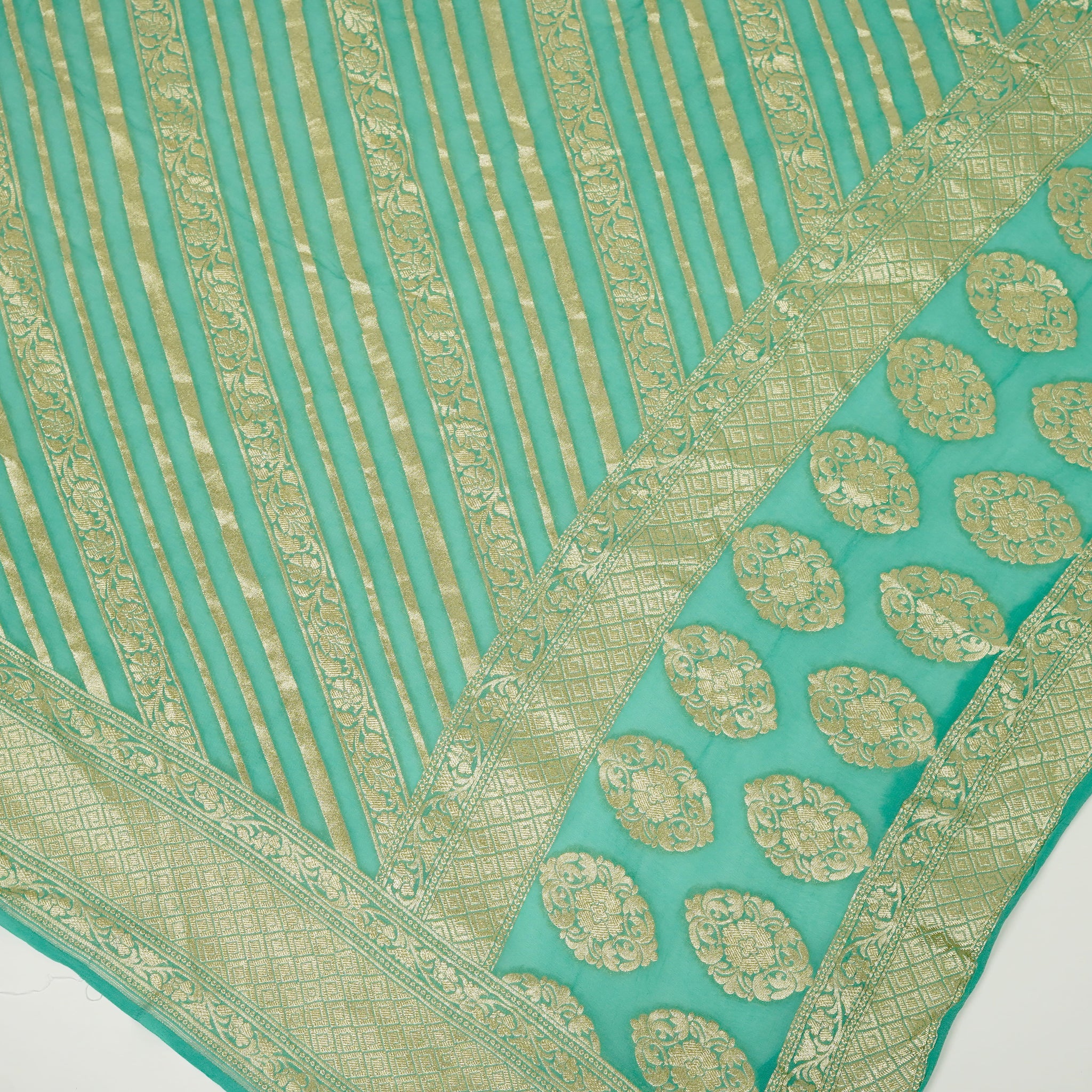Aqua Light Green - Pure Georgette Banarasi Dupatta