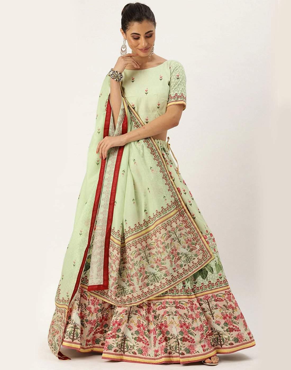 Light Green Colored Vaishali Silk Lehenga Choli