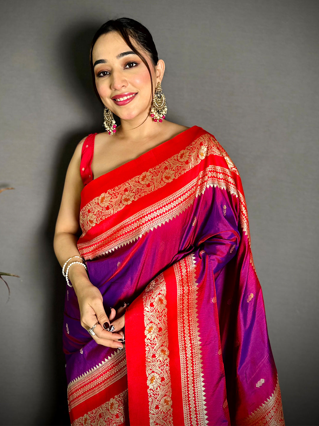 Gold Zari Woven Purple Soft Silk Saree