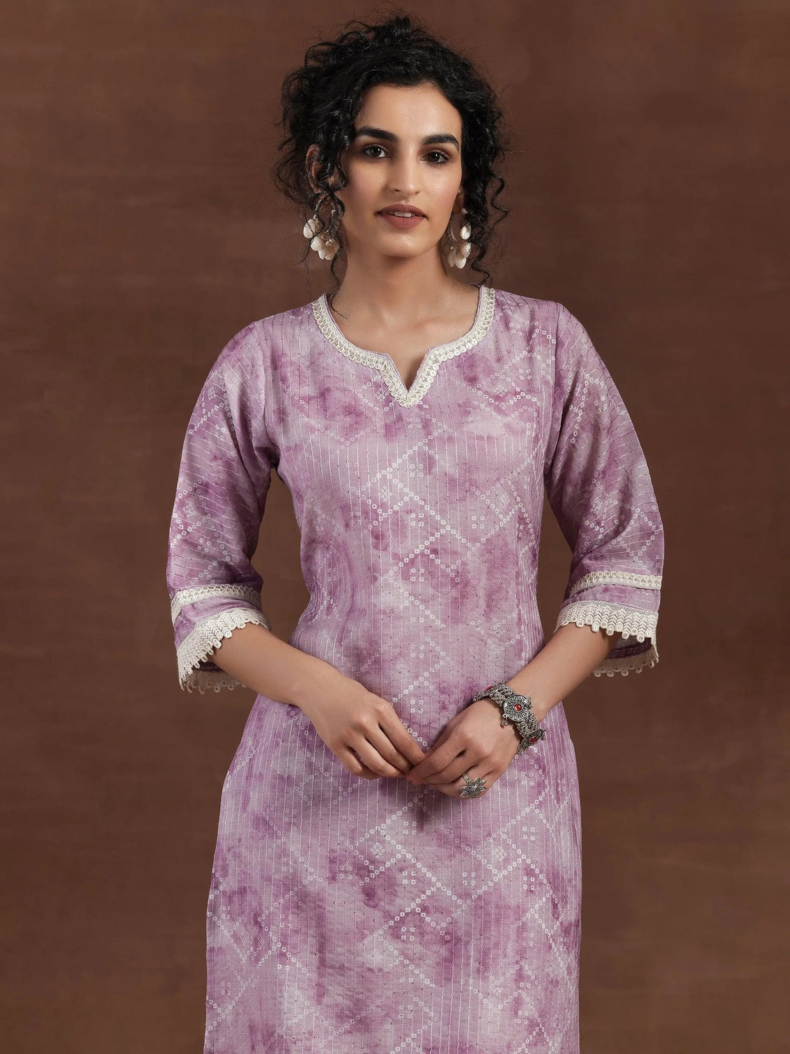 Mameraa Purple Printed Cotton Straight Suit With Dupatta