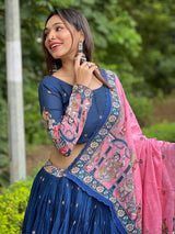 Admiral Blue Kalamkari Lehenga Set