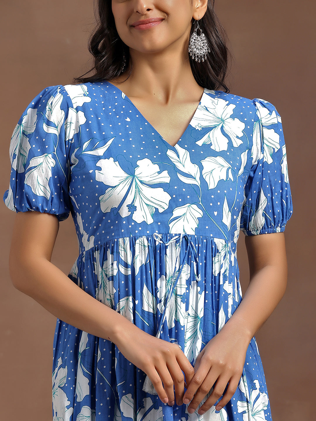 Libas Blue Printed Cotton Fit and Flare Dress