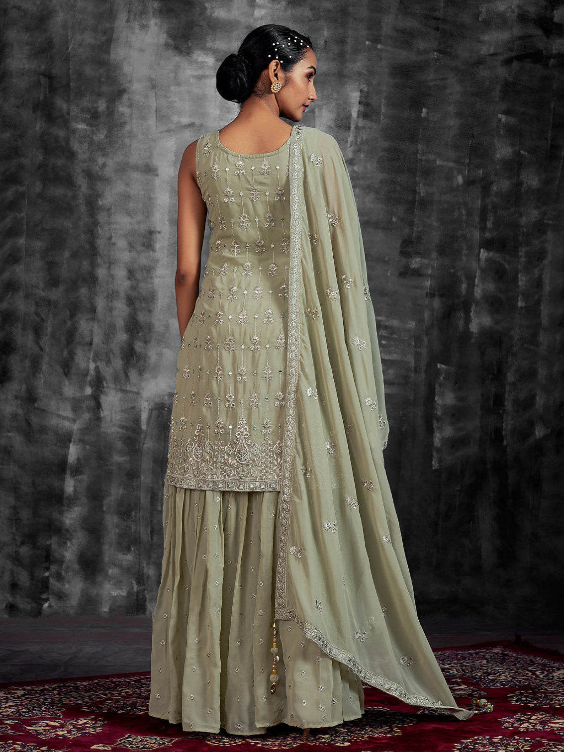 Green Embroidered Partywear Stitched Kurta Set