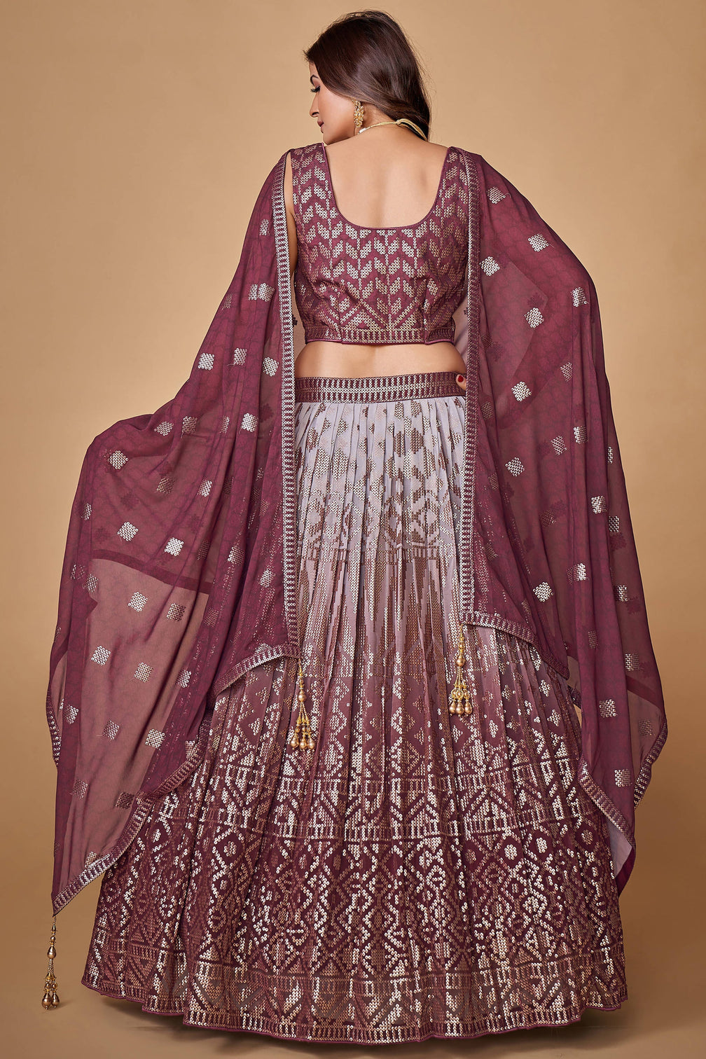 Purple Sequins Work Georgette Wedding Wear Lehenga Choli