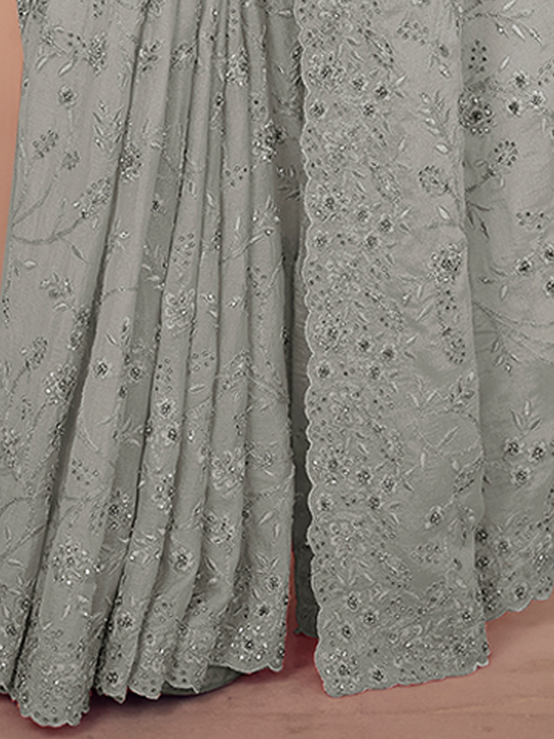 Grey Chiffon Saree With Unstitched Blouse