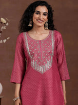Gerua Pink Printed Silk Blend Straight Suit With Dupatta